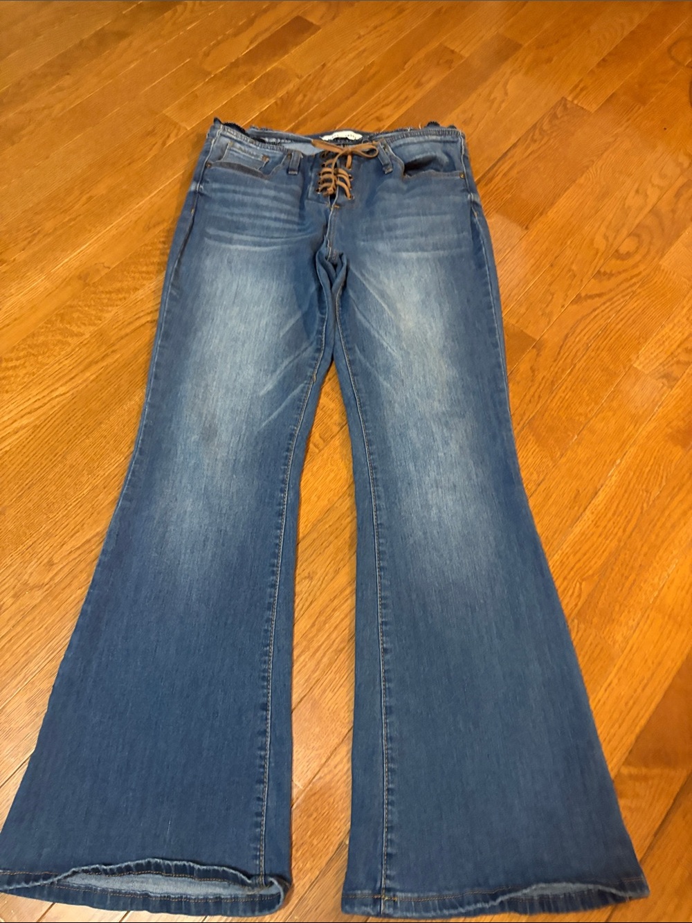 Almost Famous Medium Blue Lace-Up Flared Jeans size 9